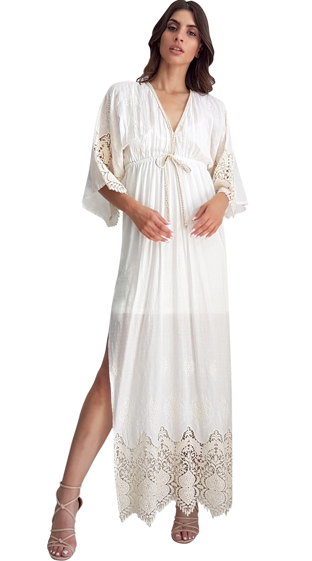 Μάξι φόρεμα με 3/4 μανίκια και δαντέλα - ONLINE - S18ON-52647